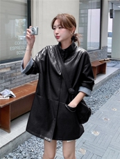 高级感咖色西装皮衣外套女秋季季宽松2025新款PU皮夹克韩版时尚潮，女装皮衣，意芙