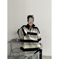 美式复古oversize条纹卫衣女春秋季薄款宽松bf慵懒风小众长袖上衣，男装卫衣，星座813-2