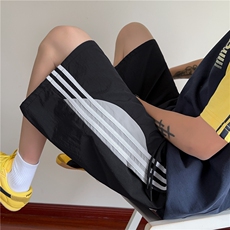 抖音品质夏季新款美式运动条纹宽松短裤B315-K25526-特p25控48，男装牛仔裤，电商B315