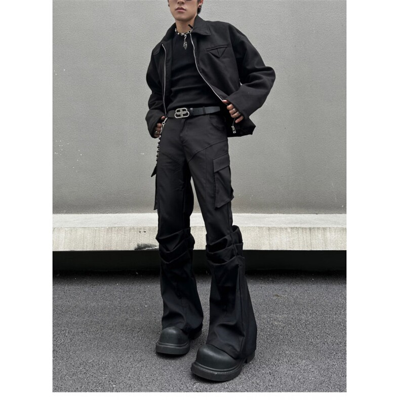 美式高街口袋褶皱微喇西裤男高级感通勤休闲裤XZ32-P53，男装西裤，星座308B-2