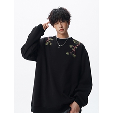 8XL-M新中式圆领卫衣宽松大码风刺绣无帽上衣重磅外套WY5118P55，女装短外套，电商B238