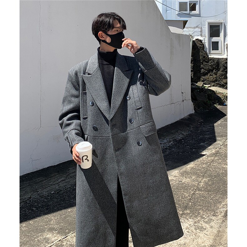 胸前假口袋毛呢大衣男中长款过膝呢子外套DY13-P128控168，男装毛呢大衣，星座403（原603-1）