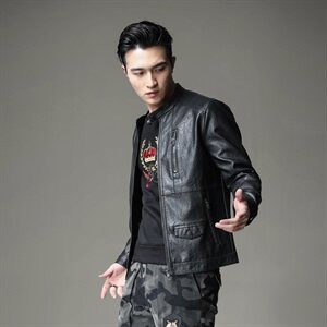 2021 秋季新款男士翻领机车皮外套 修身潮男皮衣 8071-1图片