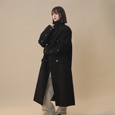 中性冬季中长款高级感过膝妮子大衣宽松风衣外套XZ811A-F198-P128，男装风衣，星座811A