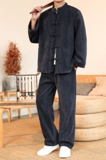 风厚款套装长袖立领盘扣男士纯色套装两件套秋DSA008-TZ2526，男装休闲套装，电商A008