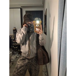 鹿皮绒双层加绒内里座山雕黑色灰色潮流加厚外套男女款ZS600 P101图片