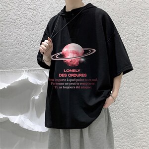 LD54184-P45 连帽短袖t恤男大码胖子带帽五分袖中袖 大皂风图片