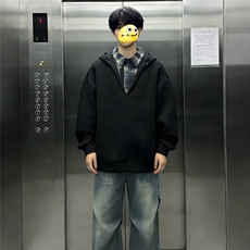 美式潮牌小众高街假两件翻领卫衣衬衫拼接层次感上衣LWY077-P49，男装衬衫，星座1008