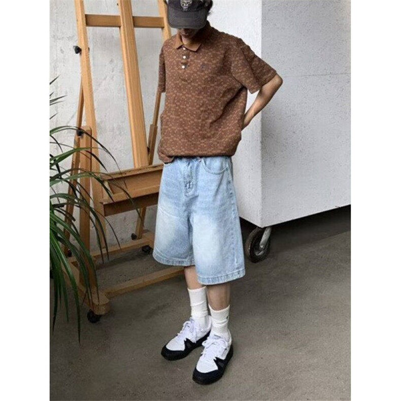 美式复古牛仔短裤新款宽松夏季男女潮流五分裤百搭潮LM20699-p43,男装牛仔裤,星座1008