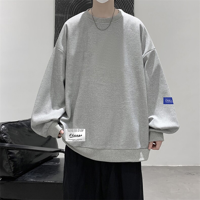 华夫格卫衣圆领卫衣男大码长袖t恤男外套HW76062-P30加绒款-P40，男装卫衣，电商A040