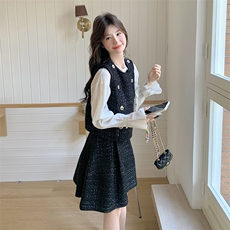 【现货】小香风马甲+短裙套装088-7711p145k198，女装套装/套裙，2C088