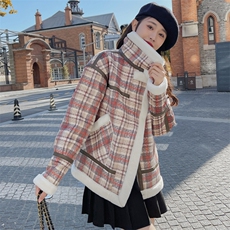 现货数据25年新款格子火焰复合皮毛一体外套女182A-8328P190K268，女装皮草，浙宝182A