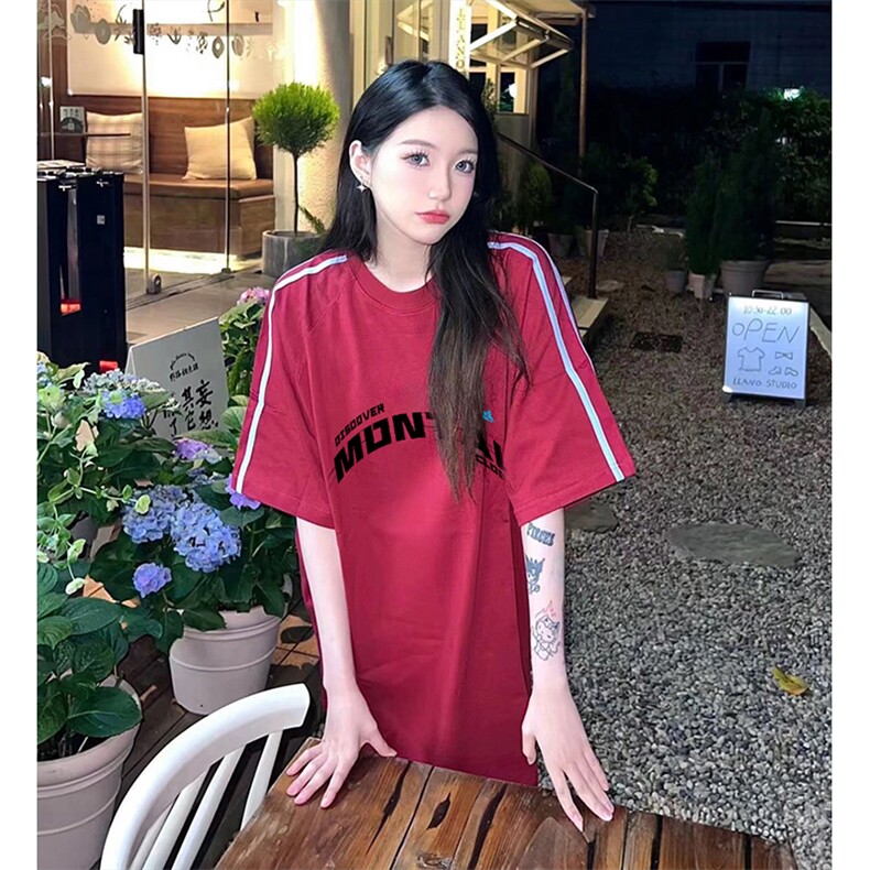 抖音得物高品质二开240克宽松纯棉美式潮牌三条杠织带短袖T恤,男装T恤,电商A486-1