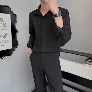 高级感白衬衫男长袖春季冰感轻熟风衬衣韩版潮流帅气上衣服男Y38图片