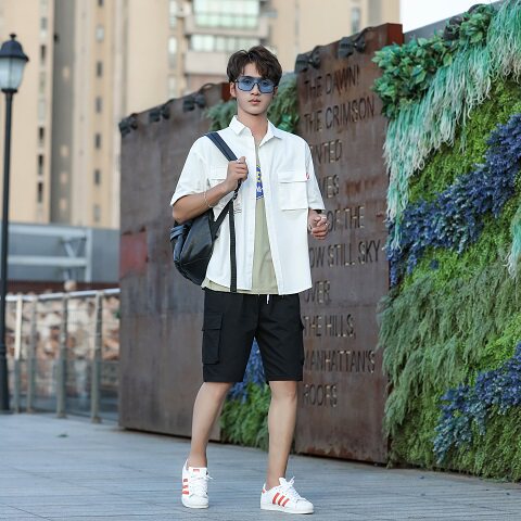 男装一套搭配帅气潮流短袖t恤短裤个性成熟休闲男士夏季3件套C002图片