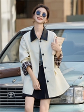 2025秋装新款时尚PU皮翻领中长外套，女装短外套，曼琳思菲