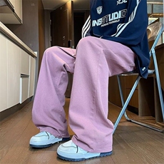 DC1098-P48紫色阔腿牛仔裤男女宽松水洗美式高街直筒显瘦微喇裤子，男装牛仔裤，星座603-2