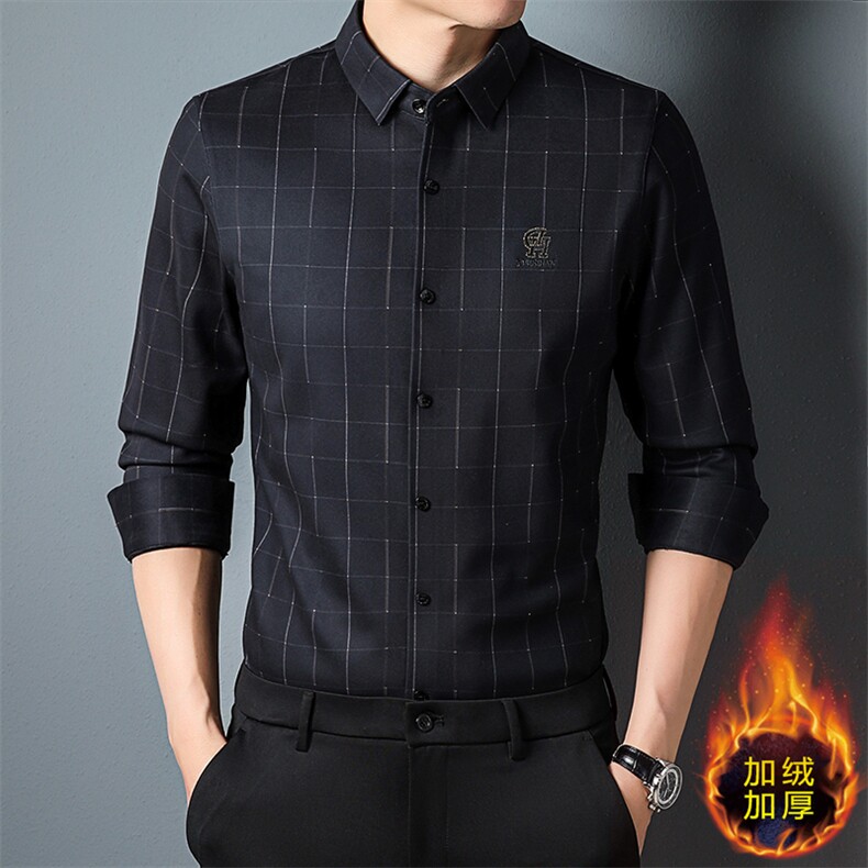 H7006钱塘2020-3时尚休闲百搭简约格子中年男士秋季厚款衬衣P85图片
