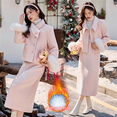 法式小香风羽绒套装女2025年冬季新款轻奢淑女高级感半身裙两件套，女装套装/套裙，小九月