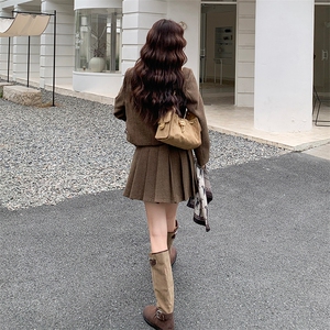 2025年冬季新款女韩版时尚气质显瘦日系百搭毛呢外套半身裙两件套图片