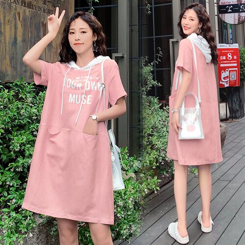 棉麻女2021夏装新款韩版夏装带帽卫衣连衣裙宽松显瘦小个子,女装连衣裙,瑶迪依秀
