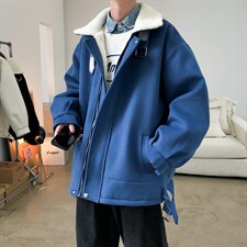 秋冬呢料港风ins纯色加厚羊羔毛短款男保暖棉衣 A071-089-P125图片