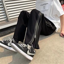 L夏季韩版ins黑色休闲裤男侧边拉链小众宽松直筒阔腿裤K2647-P43，男装休闲裤，星座512-2
