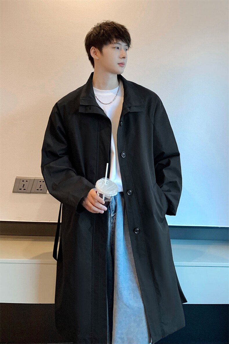 2025港风英伦单排扣腰带设计风衣男中长款风衣外套男FY77916P95控,男装风衣,星座227-7