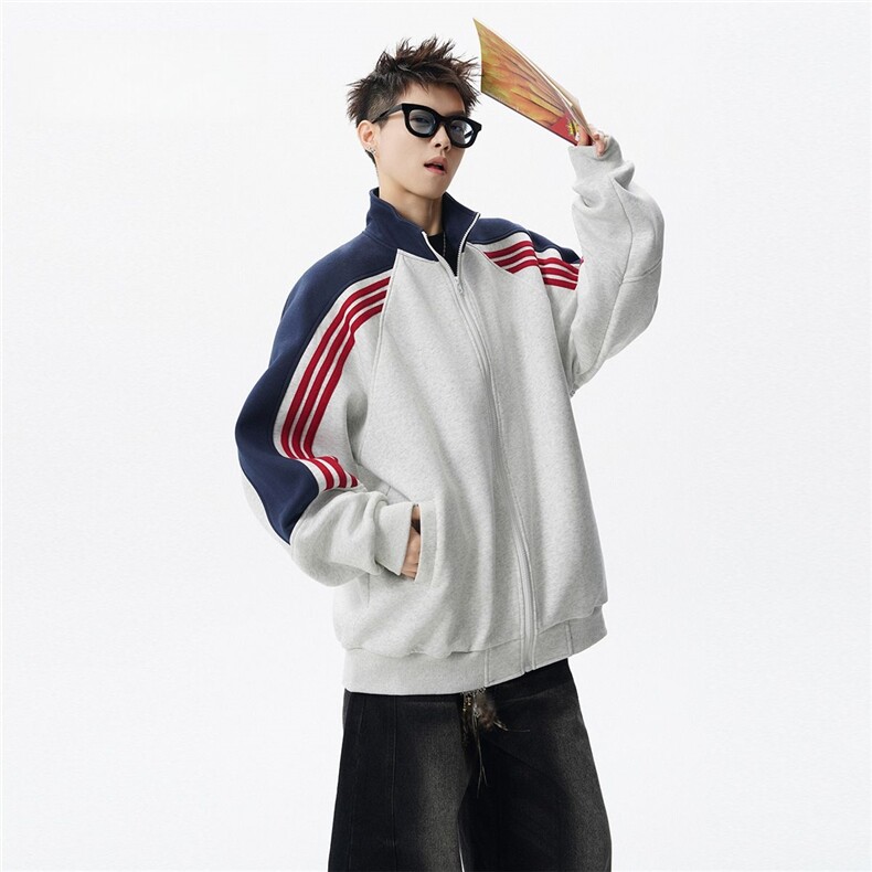 5445-P73美式高街条纹插肩袖运动夹克立领卫衣外套，女装卫衣/绒衫，星座617A-2