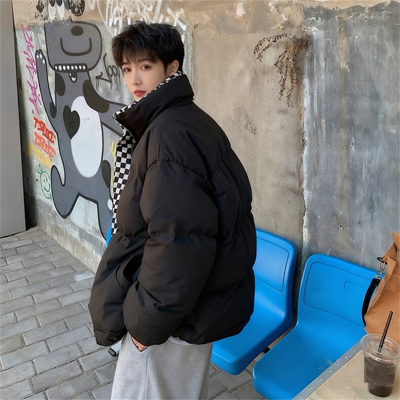 B26/P118控158棋盘格男士棉服冬季痞帅立领潮牌加厚外套棉衣黑首,男装棉衣,星座305B