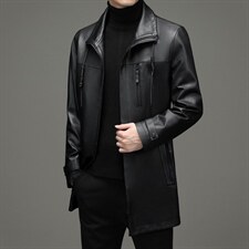 DLSN21076新款2021皮衣男头层牛皮鹿纹风衣翻领商务男装P1350图片