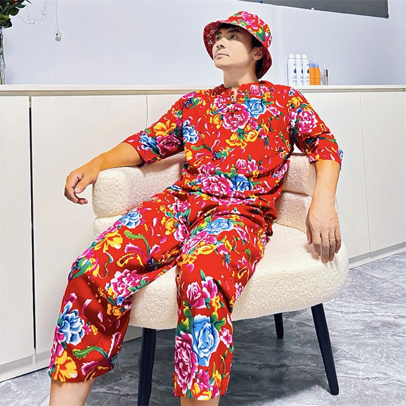 TZ340男士夏秋风大花套装大码宽松凉爽透气个性外套可作睡衣,男装休闲套装,星座115A-2