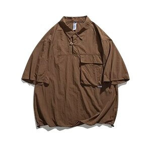 C243-P30 日系复古夏季2024工装衬衫男女短袖polo衫宽松t恤上衣图片