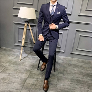 西服套装男西装男士商务休闲职业装修身新郎伴郎结婚三件套礼服潮图片