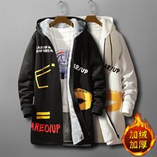 秋冬男士大码加绒加厚大衣连帽外套中长款风衣男QT2026-F10，男装风衣，星座1512