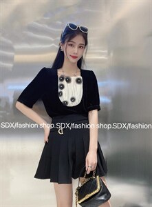 【现货】高品质撞色系手工钉花金丝绒上衣图片