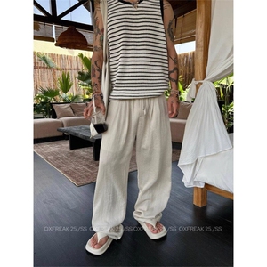 现货亚麻直筒休闲裤男士阔腿裤韩系通勤cleanfit穿搭K06030特P45图片