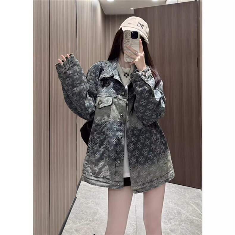 美式复古提花设计牛仔外套女2025新款高级休闲百搭夹克情侣,男装工装外套,星座506A