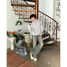 假两件撞色拼接衬衫领卫衣男女秋季长袖翻领宽松情侣款设计感上衣，男装衬衫，星座218-8