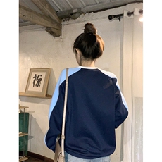 EE087-P55卫衣男女情侣薄款2024潮流宽松设计感拼色圆领韩版上衣，男装卫衣，星座911-3
