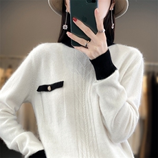 2024秋季新款半高领长袖短款套头衫通勤百搭，女装羊毛衫，朝辰羊绒