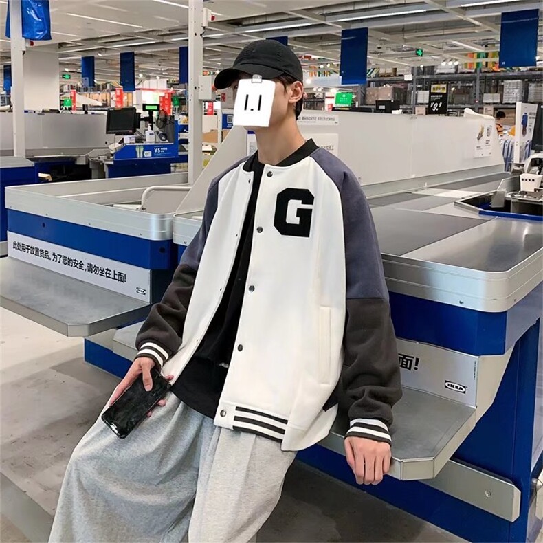 秋冬季拼色上衣棒球服夹克男宽松加绒百搭学生外套J624-P50,男装夹克,星座1109-3