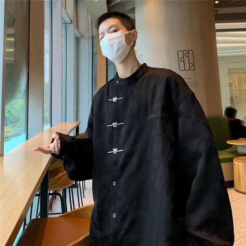 1506/QC30140/P56山本暗黑系衬衫百搭小众复古长袖衬衣男女情侣潮,男装衬衫,星座1506