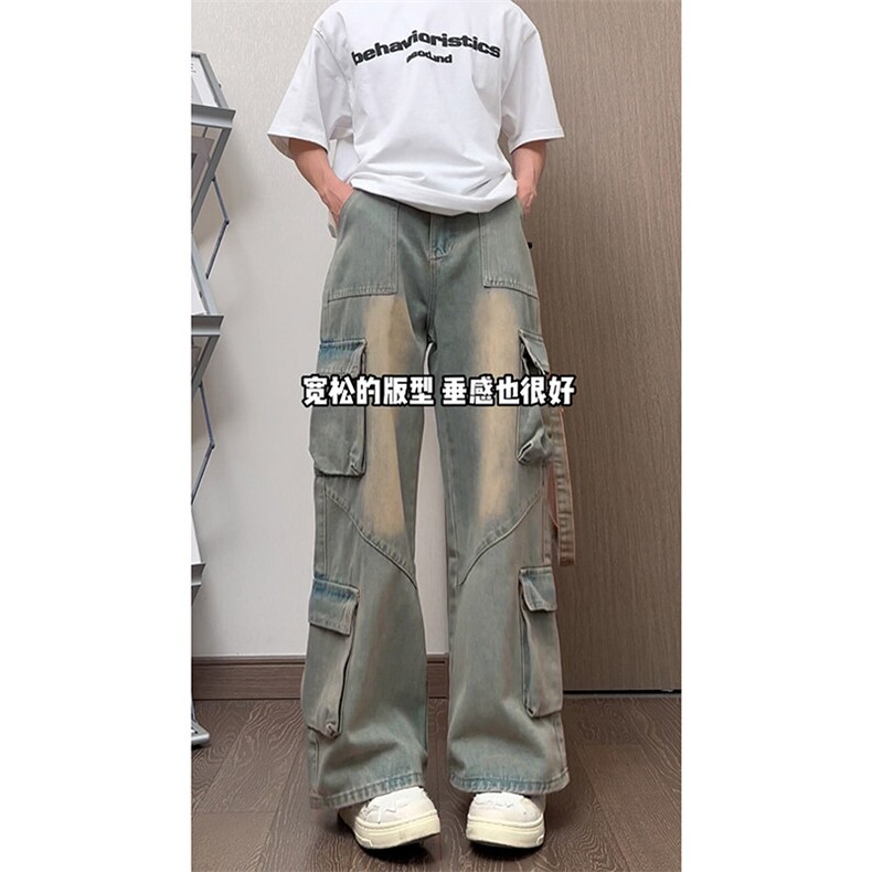 大口袋装饰美式复古街头牛仔裤多口袋设实用百搭时尚长裤K666TP65,男装牛仔裤,电商A102B