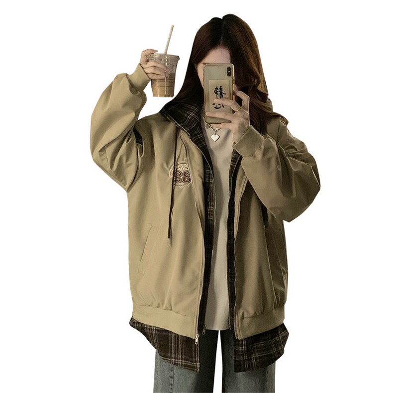 C947-P100复古假两件连帽潮牌假两件外套女2025春秋新款情侣夹克,男装棉衣,星座911-2(原星座613-2）