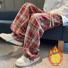 毛呢格子裤子男加绒秋冬2023高腰休闲直筒窄版加绒阔腿裤KB923，男装休闲裤，星座1116A-1（原606A）