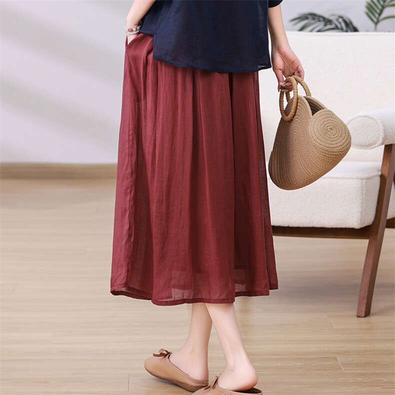 BasicHouse/百家好薄款宽松阔腿山本裤子女夏季高腰垂感半身裤裙,女装半身裙,独衣靓