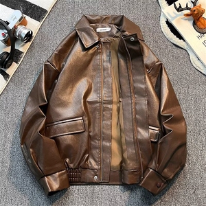 高街复古皮衣外套男春秋季潮牌廓型机车服PU皮夹克W25/P67图片