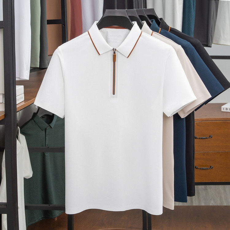 短袖t恤男2025夏季新款polo领休闲体恤衫百搭男士上衣，男装T恤，伊雪娇羊绒