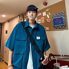 新款韩版宽松潮流工装衬衫夏季港风百搭休闲衬衣外套男W3387-P42，男装衬衫，星座512-2